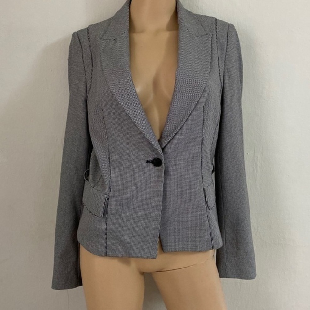 Zara Basic One Button Blazer Size M Houndthooth - image 4